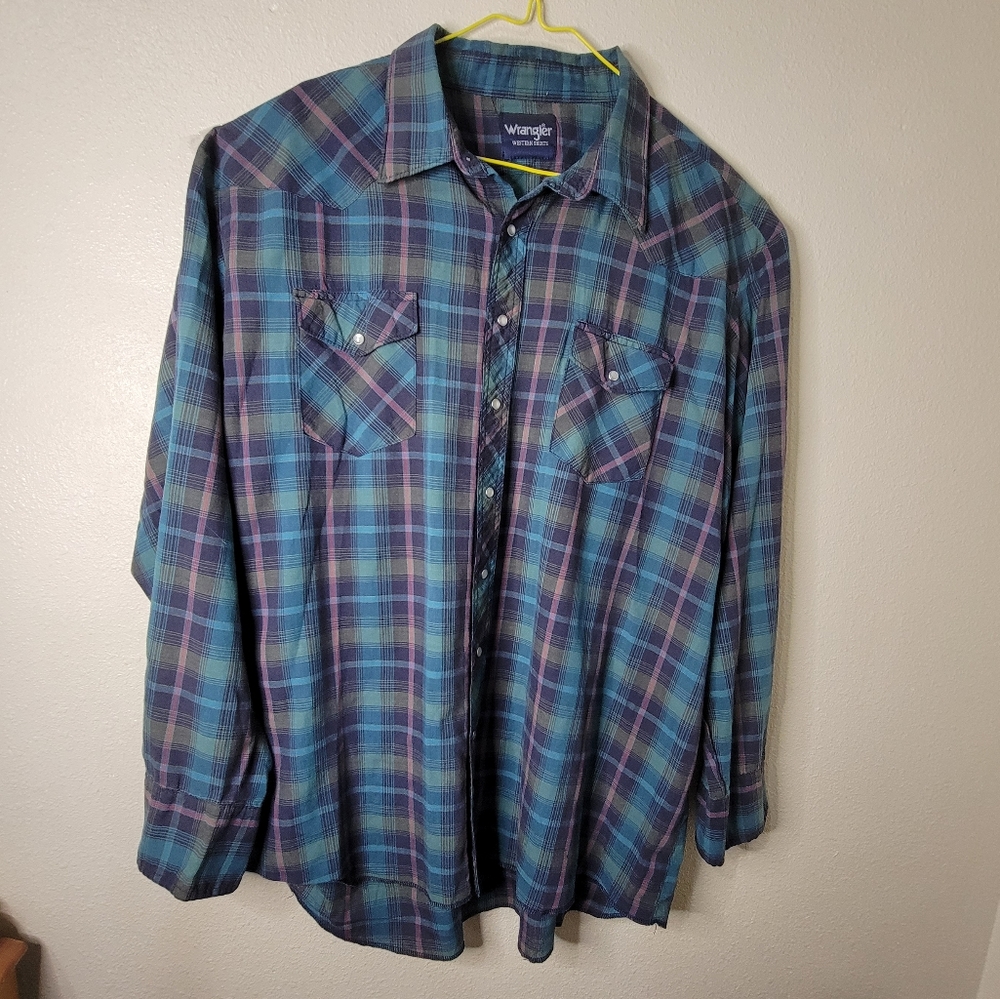 Wrangler Western Long Sleeve Pearl Snap Button Up Shirt Men's Est 2XL Read Desc